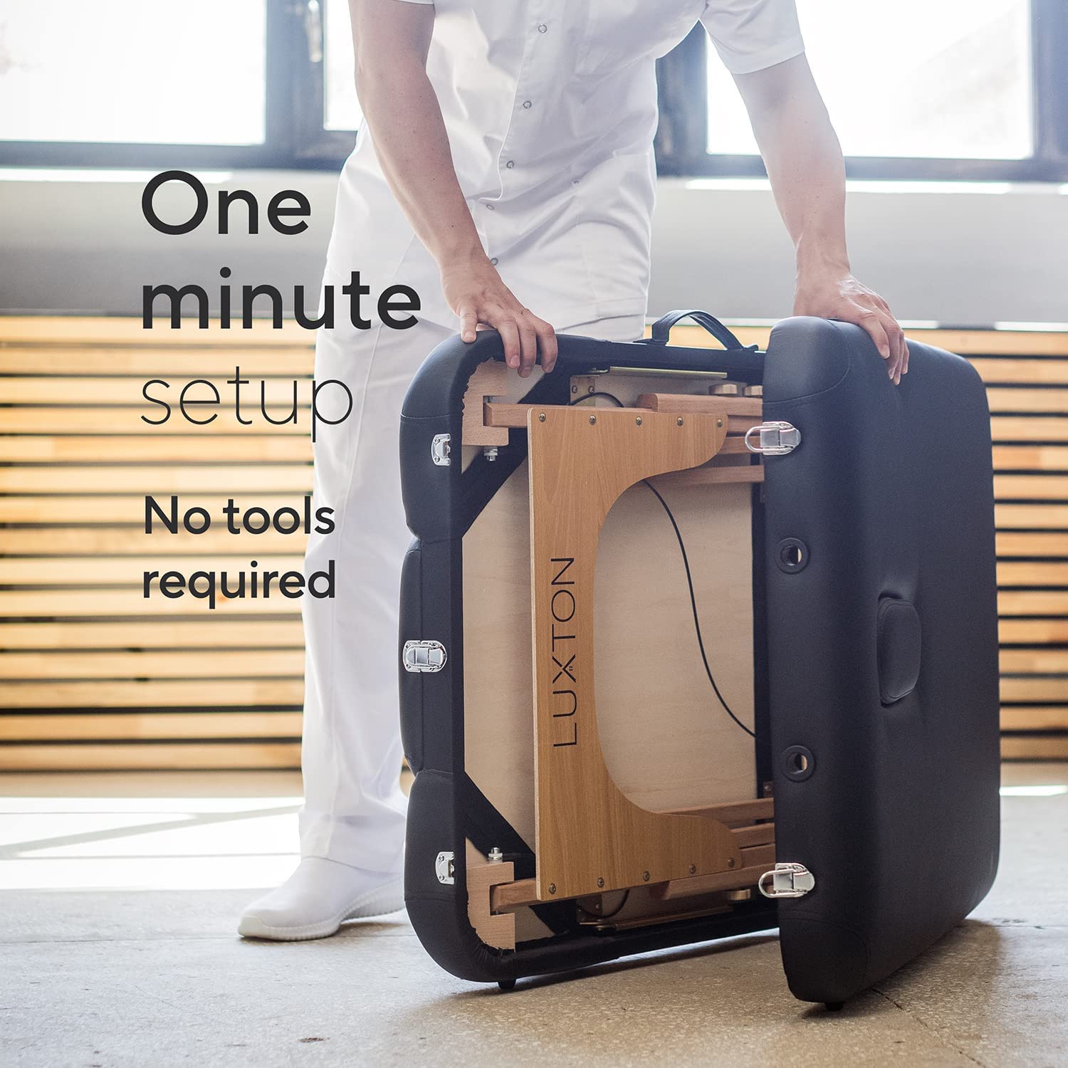 Luxton Home 3-Section Premium Memory Foam Massage Table with Rolling Carrying Travel Case - Easy Set Up - Foldable & Portable - Adjustable Height, Head Cradle, Hanging Arm Rest, & Side Storage Pocket - Image 5